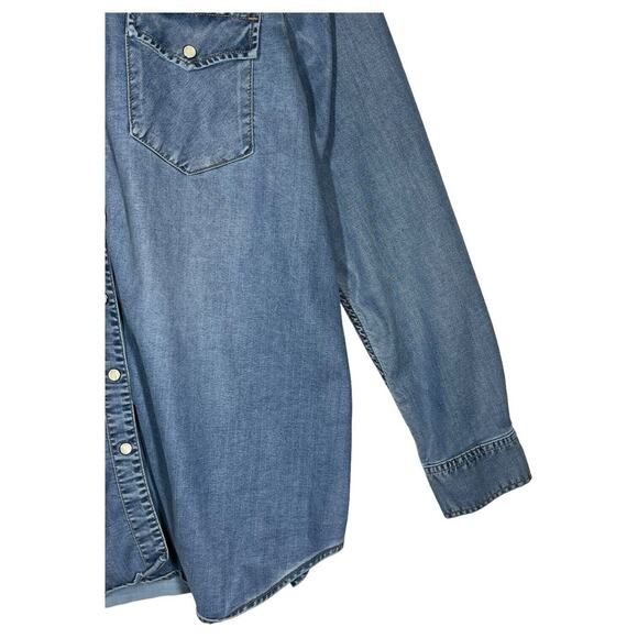 Gap Maternity Top Womens L Pearl Snap Long Sleeve Button Up Western Chambray - Picture 5 of 11
